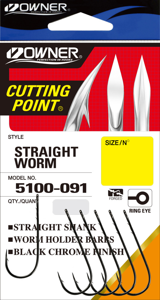 Owner 5100-131 Worm Hook with Cutting Point Size 3/0 Straight 